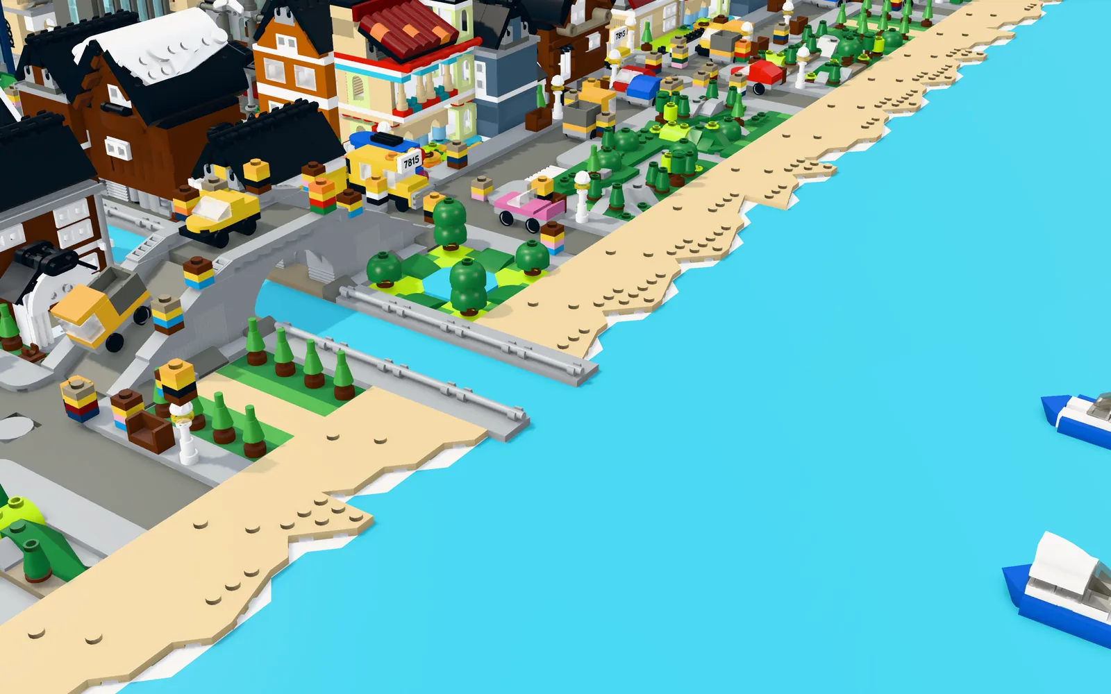 The seafront with a beach, a river mouth and boats